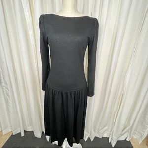Vintage black drop waist long sleeve dress